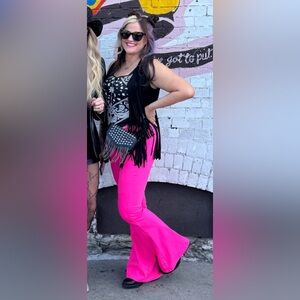 Fiona High Waisted Bell Bottom Flare Jeans - Pink